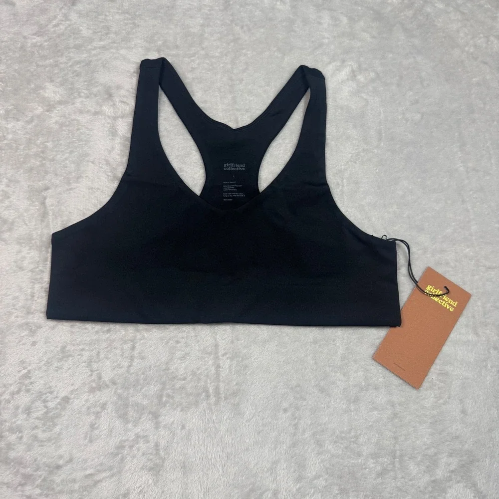 NWT Girlfriend Collective Racerback Sports Bra Top L Black Activewear Recycled